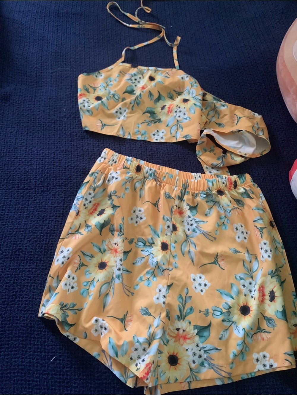 Floral Yellow Girls' Elastic Waist Shorts and bra top vaca set brand new